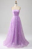 Lilac A Line Strapless Sparkly Sequin Long Prom Dress