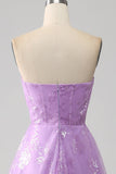 Lilac A Line Strapless Sparkly Sequin Long Prom Dress