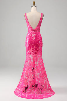 Fuchsia Mermaid Prom Dress with Sequins