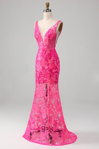 Fuchsia Mermaid Prom Dress with Sequins