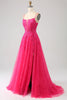Load image into Gallery viewer, Fuchsia A-Line Corset Lace Long Prom Dress with Slit