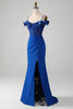 Load image into Gallery viewer, Beaded Royal Blue Corset Prom Dress with Slit