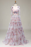 A-Line Organza Flower Printed Prom Dress