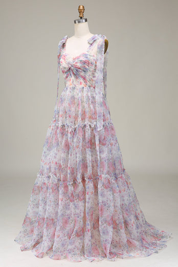 A-Line Organza Flower Printed Prom Dress