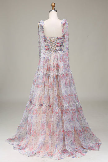 A-Line Organza Flower Printed Prom Dress