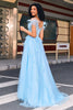 Load image into Gallery viewer, Gorgeous A Line Off the Shoulder Light Blue Corset Prom Dress with Feather