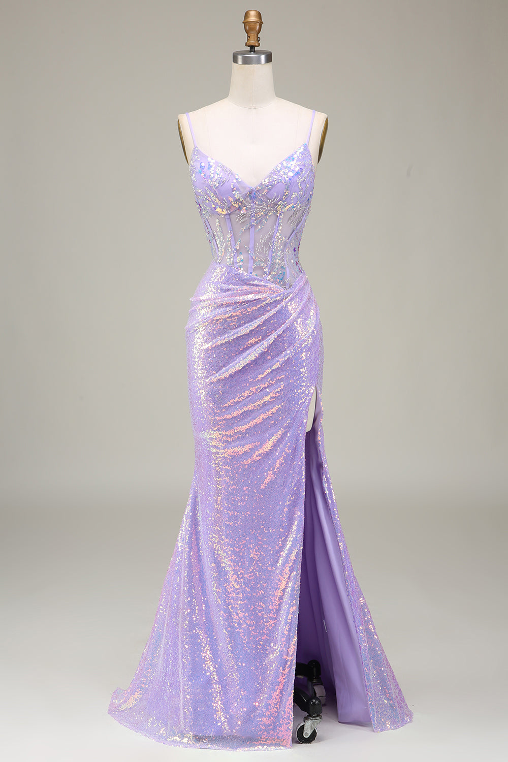 Sparkly Mermaid Light Purple Corset Prom Dress with Slit