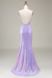 Sparkly Mermaid Light Purple Corset Prom Dress with Slit