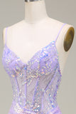 Sparkly Mermaid Light Purple Corset Prom Dress with Slit