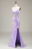 Load image into Gallery viewer, Sparkly Mermaid Light Purple Corset Prom Dress with Slit