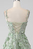 Load image into Gallery viewer, Sage A-Line Detachable Sleeves Long Corset Prom Dress with Flowers