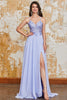 Load image into Gallery viewer, Gorgeous A Line Spaghetti Straps Lavender Long Prom Dress with Criss Cross Back