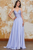 Load image into Gallery viewer, Gorgeous A Line Spaghetti Straps Lavender Long Prom Dress with Criss Cross Back