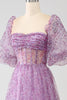 Load image into Gallery viewer, A-Line Square Neck Purple Corset Prom Dress with Half Sleeves