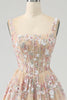 Load image into Gallery viewer, Luxurious A Line Square Neck Champagne Corset Prom Dress with Appliques
