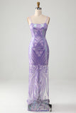 Light Purple Backless Prom Dress with Sequins