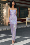 Trendy Sheath Spaghetti Straps Light Purple Long Prom Dress with Backless