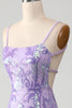 Load image into Gallery viewer, Light Purple Backless Prom Dress with Sequins