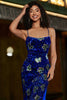 Load image into Gallery viewer, Sparkly Mermaid Spaghetti Straps Royal Blue Sequins Long Prom Dress with Criss Cross Back