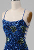 Load image into Gallery viewer, Royal Blue Mermaid Spaghetti Straps Sequins Prom Dress With Slit