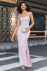 Load image into Gallery viewer, Trendy Sheath Spaghetti Straps Pink Long Prom Dress with Split Front