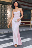 Trendy Pink Sheath Spaghetti Straps Split Front Prom Dress with Accessory