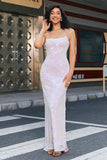 Trendy Sheath Spaghetti Straps Pink Long Prom Dress with Split Front