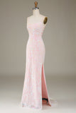 Mermaid Sparkly Pink Prom Dress with Slit