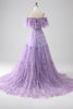Load image into Gallery viewer, Lilac Floral Off the Shoulder Long Ruffled Prom Dress