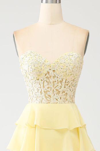 Yellow Sweetheart Tiered Prom Dress