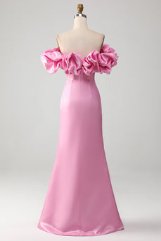 Mermaid Off the Shoulder Pink Prom Dress with Ruffles