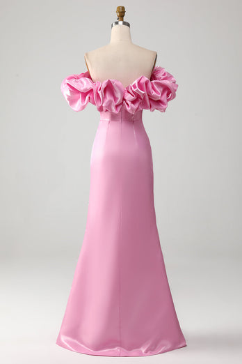 Mermaid Off the Shoulder Pink Prom Dress with Ruffles