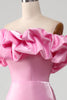 Load image into Gallery viewer, Mermaid Off the Shoulder Pink Prom Dress with Ruffles