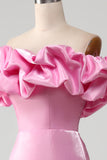 Mermaid Off the Shoulder Pink Prom Dress with Ruffles