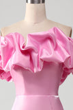 Mermaid Off the Shoulder Pink Prom Dress with Ruffles