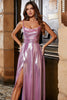 Load image into Gallery viewer, Sparkly A Line Spaghetti Straps Pink Long Prom Dress with Split Front