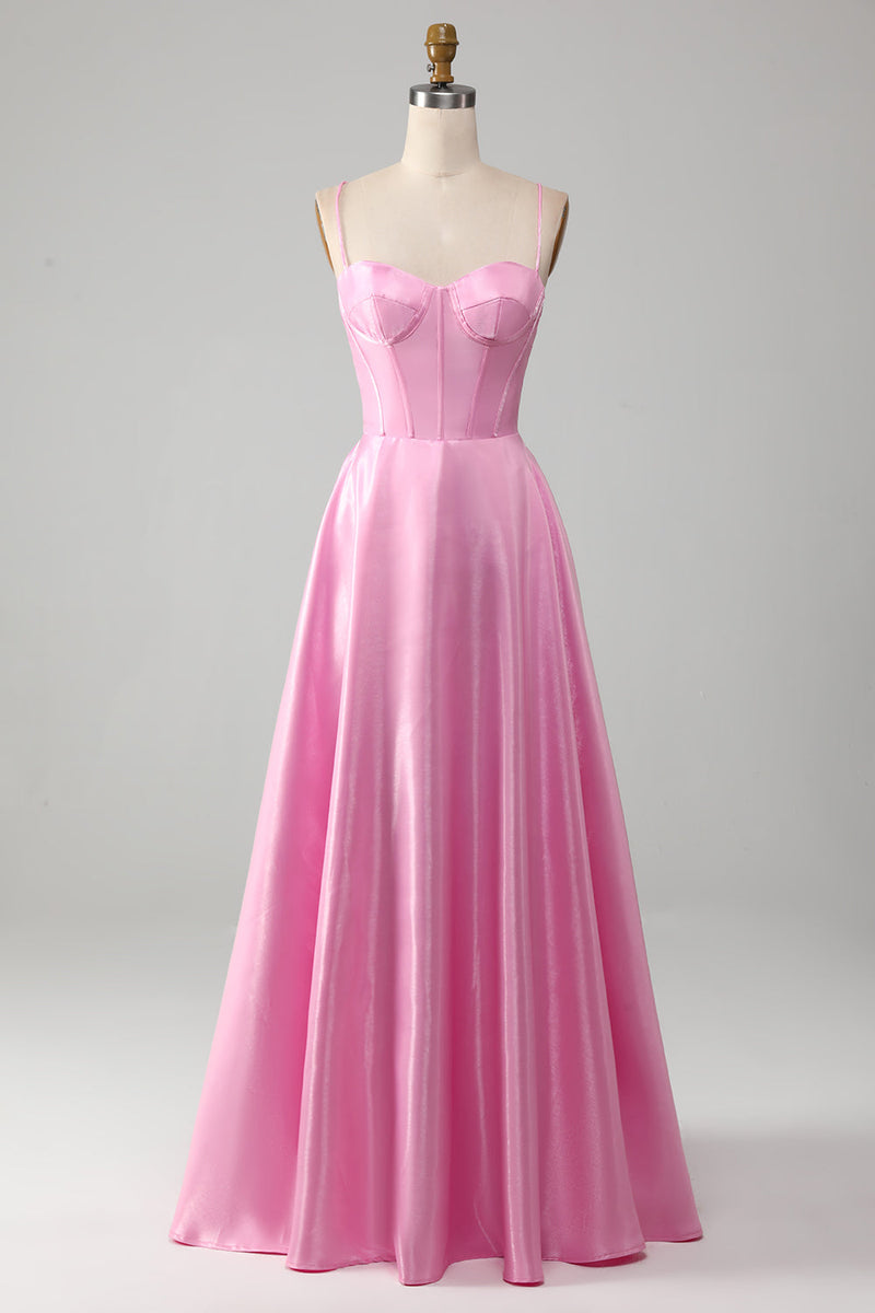Load image into Gallery viewer, A-Line Spaghetti Straps Pink Corset Prom Dress