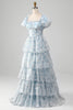 Load image into Gallery viewer, Organza Light Blue Tiered Prom Dress with Corset