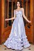 Load image into Gallery viewer, Stunning A Line Spaghetti Straps Lavender Corset Prom Dress with Slit