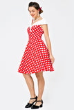 Off Shoulder Red White Dots Dress