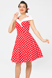 Off Shoulder Red White Dots Dress