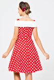 Off Shoulder Red White Dots Dress