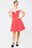 Off Shoulder Red White Dots Dress