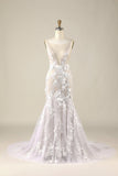 Ivory Mermaid Illusion Boat Neck Lace Wedding Dress