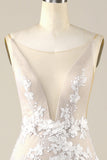 Ivory Mermaid Illusion Boat Neck Lace Wedding Dress