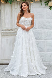 Ivory Floral Lace Sweep Train Wedding Dress