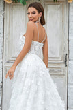 Ivory Floral Lace Sweep Train Wedding Dress