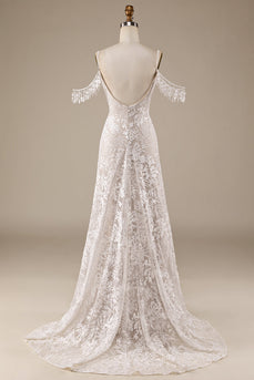 Ivory Lace Wedding Dress with Fringes