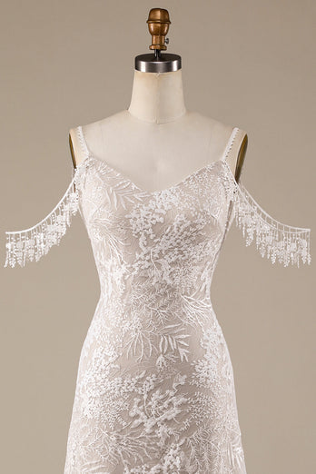Ivory Lace Wedding Dress with Fringes