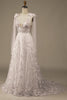 Load image into Gallery viewer, Ivory V-Neck Lace A-Line Wedding Dress with Bowknot